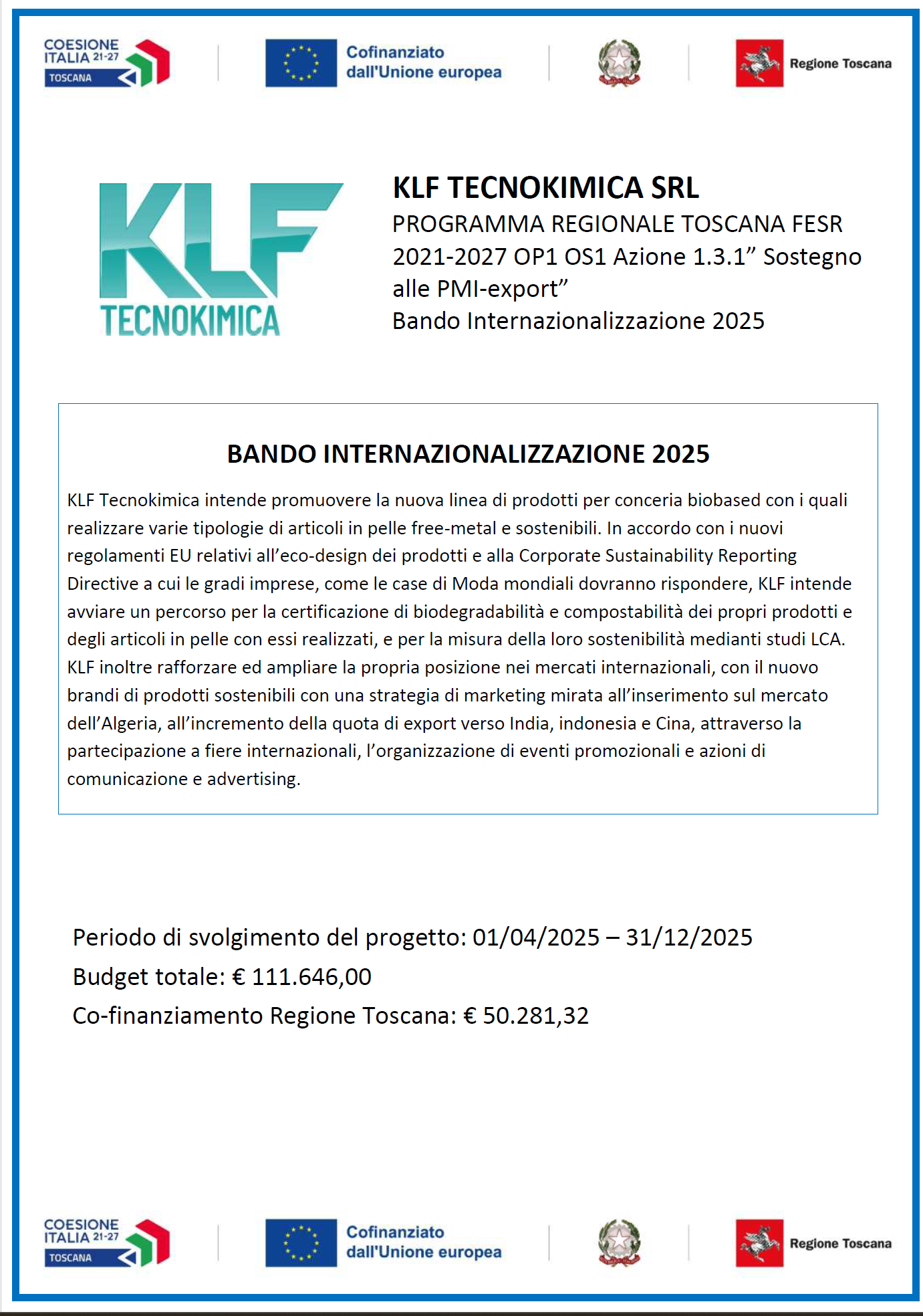 BANDO INTERNAZIONALIZZAZIONE 2025